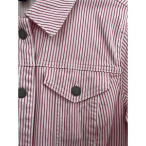Charter Club Women's Denim Style Pink Striped ButtonUp Jean Jacket Med Stretch